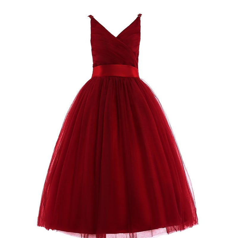 Glamulice Burgundy Flower Girls Lace Bridesmaid Dress Long A Line Wedding Pageant Dresses Tulle Spaghetti Strap Party Gown Holiday Formal Princess Dance Christmas Elegant Girl Ball Gowns Wine Red 8 - Image 5